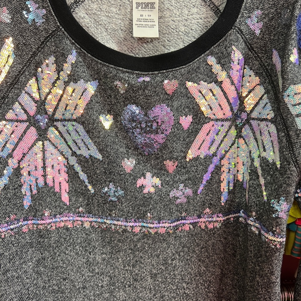Victoria’s Secret PINK Snowflake & Heart Sequin Sweatshirt